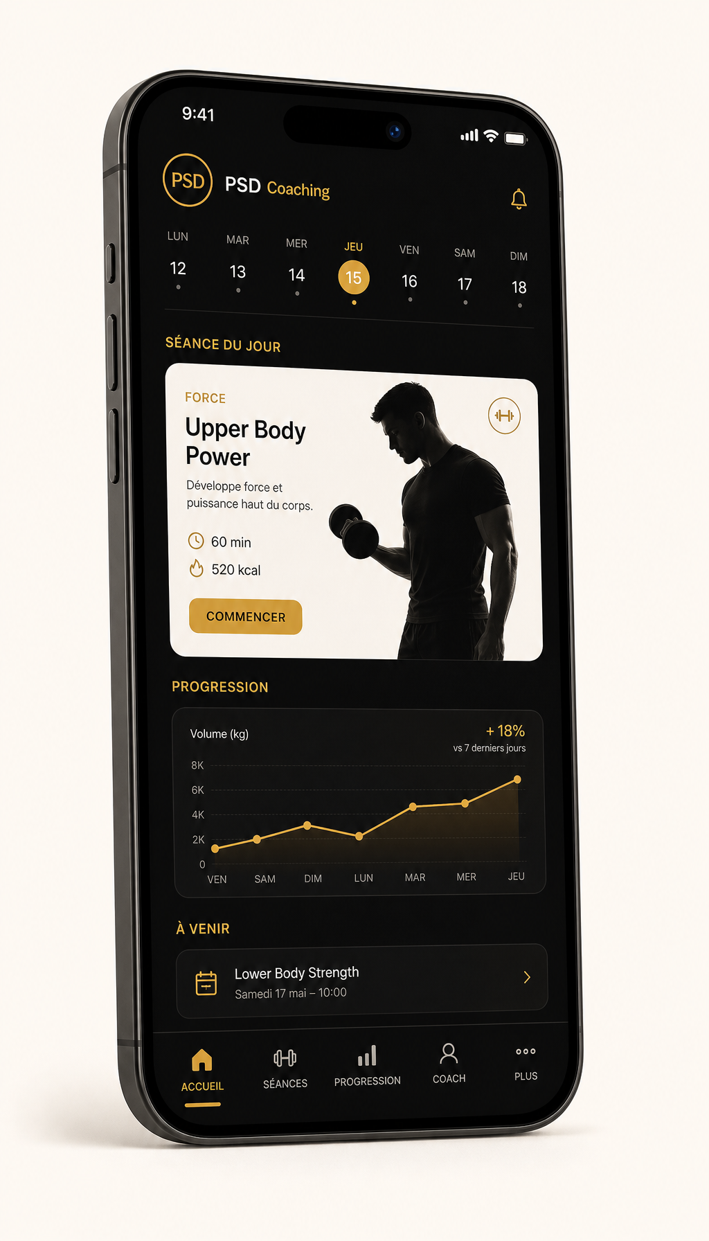 Maquette de l'application PSDCoaching sur smartphone